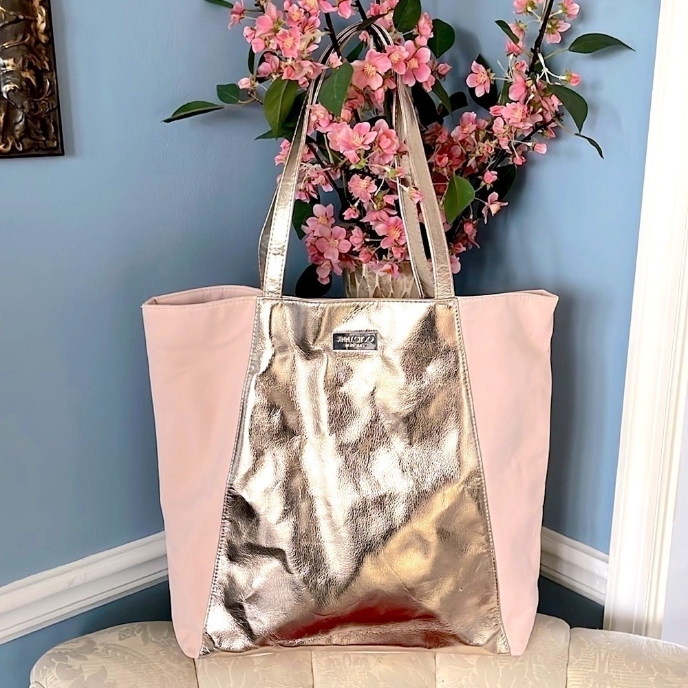 NWOT Jimmy Choo Parfums Pale Pink Tote Gold Metallic Detail Shoulder Bag Purse